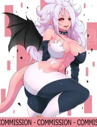 android_21 big_breasts big_thighs big_titties clothing commission curvaceous curvaceous_female curvaceous_figure curvy curvy_figure curvy_hips demon_girl demon_tail demon_wings dragon_ball dragon_ball_fighterz female female_focus female_only long_hair looking_at_viewer misterlmaoo pink_body pink_skin white_hair
