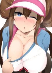 big_breasts clothes_lift horny horny_female hot_woman large_breasts nintendo pokemon pokemon_bw2 rosa_(pokemon) wink