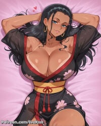 1girl 1girls ai_generated black_hair blue_eyes breasts camel_toe cameltoe cleavage clothed clothed_female curvy curvy_figure evekiss female female_focus female_only focus fully_clothed kimono large_breasts long_hair nico_robin nipples nipples_covered nipples_visible_through_clothing one_piece pussy sfw solo solo_female solo_focus teeth thick_thighs thighs tight_clothes tight_clothing uncensored wide_hips