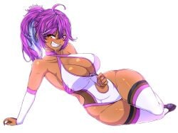 1girls anatomically_correct armpits belly belly_button bent_over big_breasts bodysuit breasts breasts_bigger_than_head choker clothed clothed_female dark-skinned_female female female_only hi_res huge_breasts indie_virtual_youtuber latam_virtual_youtuber looking_at_viewer ponytail purple_eyes purple_hair revealing_clothes shiny_skin smiling smug teasing teasing_viewer the_kurieta thick_thighs thighs twitch undressing unzipped_bodysuit virtual_youtuber vtuber white_background yellow_eyes yokomara_yuziko zipper