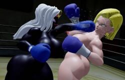 3d 3d_(artwork) 3d_model alien alien_humanoid android android_18 android_girl blonde_female blonde_hair boxing boxing_gloves boxing_gloves_only boxing_match boxing_ring dragon_ball dragon_ball_z duck_dodgers fighting_ring human humanoid martian martian_(duck_dodgers) milf-fighting-league mouthless mouthless_female naked naked_female nude nude_female punching punching_face queen_tyr'ahnee warner_bros warner_brothers white_hair