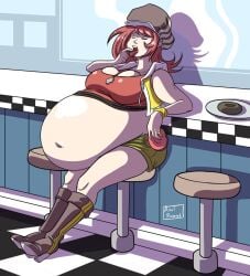 axel-rosered belly_expansion big_belly big_breasts eating fat_fetish obese relaxing shiki_misaki sitting tagme the_world_ends_with_you