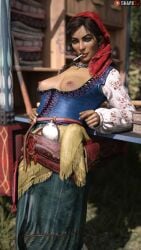 beautiful breasts_out gypsy madam_nazar red_dead_redemption_(series) red_dead_redemption_2 shark2j smoking smoking_cigarette tan-skinned_female tan_skin