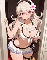 1girls 2025 2025s 2d ai_generated black_hairband corrin_(female)_(summer)_(fire_emblem) corrin_(fire_emblem) corrin_(fire_emblem)_(female) corrin_(summer)_(fire_emblem)_(female) female female female_only fire_emblem fire_emblem_fates flower flower_in_hair hair_between_eyes hairband intelligent_systems light-skinned_female light_skin long_hair looking_at_viewer nai_diffusion nintendo pointy_ears red_eyes silver_hair smile solo solo_female stable_diffusion video_game_character white_hair