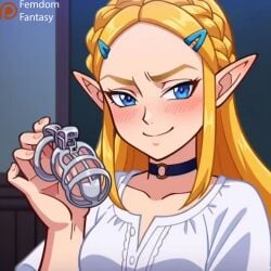 1girls ai_generated another chastity_cage chastity_device cocky device dominant domination dominatrix female femdom femdomfantasyai locked malesub nintendo offering only princess_zelda slave smile solo submissive_male to viewer zelda_(breath_of_the_wild) zelda_(tears_of_the_kingdom)