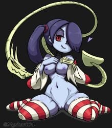 1girls female myskart nipples skullgirls small_breasts spread_legs squigly thick_thighs