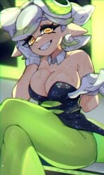 +_+ big_breasts big_thighs cleavage cleavage_overflow clothes inkling large_breasts marie_(splatoon) mole mole_on_breast mole_under_eye momoiiroo shine shiny_skin splatoon splatoon_(series) squid sweat sweaty_breasts tentacle tentacle_hair thick_thighs