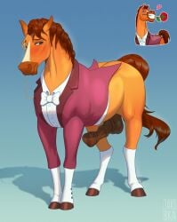 2025 anatomically_correct anatomically_correct_genitalia anatomically_correct_penis animal_genitalia animal_penis balls blue_background clothing equid equine equine_genitalia equine_penis erection eyewear feral footwear genitals hi_res horse jaribka male male_only mammal mane monocle penis simple_background socks solo suit urethra