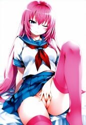 1girls ahoge ai_generated bangs blossomtea blue_eyes blue_sailor_collar blue_skirt blush civitai collared_shirt female female_masturbation female_only fingering fingering_self illustrious_(stable_diffusion) long_hair masturbating masturbation megurine_luka neckerchief no_panties one_eye_closed pink_hair pink_thighhighs pussy red_neckerchief sailor_collar school_uniform self_upload serafuku skindentation skirt solo solo_female thighhighs very_long_hair vocaloid white_serafuku