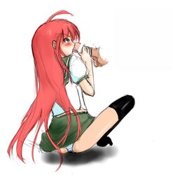 fellatio long_hair miyana oral panties red_hair school_uniform serafuku shakugan_no_shana shana thighhighs underwear