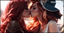 2girls 2women ai_generated ai_generated_video flirting girl_on_girl katarina_du_couteau kissing league_of_legends lesbian_couple lesbian_kiss lovers miss_fortune sapphic tagme video yuri