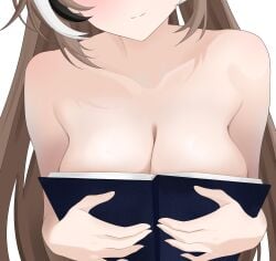 1girls book breasts brown_hair covering covering_breasts female holding_object hololive hololive_english hololive_english_-council- hololive_english_-promise- layunaart long_hair multicolored_hair nanashi_mumei nude nude_female ouch_meme owl_girl solo solo_female virtual_youtuber