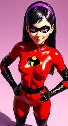 ai_generated breasts erect_nipples_under_clothes gloves latex_bodysuit looking_at_viewer mask the_incredibles thigh_boots thighs violet_parr