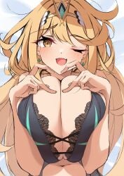 1girls belly belly_button big_breasts blonde_female blonde_hair blonde_hair_female bra breasts breasts_bigger_than_head cleavage heart_symbol huge_breasts humongous_breasts jewelry long_hair mika_n95 mythra mythra_(xenoblade) nintendo tagme tagme_(artist) tits_bigger_than_head tummy twitter underwear xenoblade_(series) xenoblade_chronicles_2 yellow_eyes