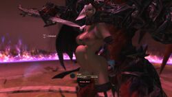 bad_end dark-skinned_female defeated final_fantasy_xiv gameplay_mechanics gpose(ffxiv) quadruple_amputee rape stomach_bulge tagme weapon