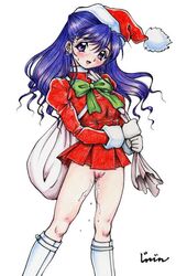 boots bottomless censored christmas cum jinjin no_panties pussy santa santa_costume traditional_media