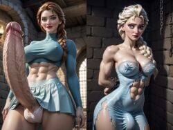 anna_(frozen) bigger_futa elsa_(frozen) frozen_(film) futa_on_futa futa_only futanari muscular_futanari older_sister older_sister_younger_sister penis_awe penis_size_difference size_difference