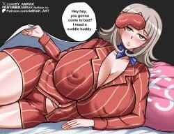 alternate_version_available amrak areola areolae asking_for_it bed_sheet big_areola big_breasts big_nipples breasts breasts_out cosplay danganronpa danganronpa_2 danganronpa_2:_goodbye_despair in_bed large_breasts laying_on_bed mask miside mita_(miside)_(cosplay) nanami_chiaki nipples on_bed pink_hair sleepy_mita_(miside)