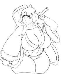 1girls artist_name big_boobs big_breasts blush bob_cut bottomless bottomless_female breasts chubby cleavage cleavage_overflow coat female female_only franktonius genderswap_(mtf) giant_breasts hammer hips holding_hammer holding_weapon huge_breasts king_dedede kirby_(series) large_breasts mallet mittens monochrome nintendo panties queen_dedede robe rule_63 solo thicc thick thick_girl thick_thighs thighs underwear voluptuous voluptuous_female wide_hips