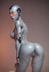 1girls ai_generated android android_girl anus ass bent_over blush breasts darkeffect female_only glowing_eyes living_machine looking_at_viewer looking_back machine mechanical_arm mechanical_arms metalic_skin petite presenting_hindquarters pussy rear_view robot robot_girl robot_humanoid sex_bot small_breasts