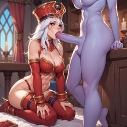 , ai_generated blowjob futanari kneeling large_breasts oral sally_whitemane world_of_warcraft