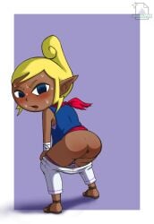 anus ass ass_focus blonde_hair blue_eyes butt_focus dark_skin fully_clothed nintendo pussy sweat tetra the_legend_of_zelda twerking white_pants