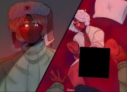 bed blood censored countryhumans dominant_male dubious_consent gay_sex handcuffs male/male nazi questionable questionable_consent soviet_union_(countryhumans) spread_legs submissive_male third_reich_(countryhumans) yaoi