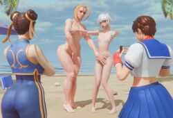 3d assisted_coverage cammy_white cammy_white_(street_fighter_6) capcom chun-li_(fortnite) covered_nipples covering covering_breasts covering_crotch covering_self embarrassed_female embarrassed_nude_female embarrassed_nude_male epic_games humiliated humiliation luna_(dreamyluna19) nude_female_clothed_female nude_in_front_of_audience nude_in_public nude_male_clothed_female nude_on_the_beach public_nudity sakura_kasugano sakura_kasugano_(fortnite) spongebob_reference x_redeyes