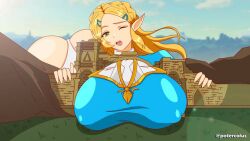 big_ass big_breasts breast_expansion breath_of_the_wild giantess giantess_growth gigantic_ass huge_breasts large_ass large_breasts moaning panties princess_zelda the_legend_of_zelda zelda_(breath_of_the_wild)