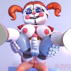 3d animatronic circus_baby circus_baby_(fnaf) circus_baby_(original) exposed_breasts five_nights_at_freddy's five_nights_at_freddy's:_sister_location fnaf full_nelson futanari male_on_futa red_hair size_difference twintails vaginal_penetration