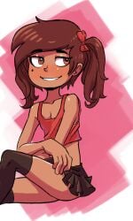 1boy brown_skin brunette_hair colored colored_sketch crossdressing femboy feminine_male fluffy_(artist) gearfou marco_diaz one_male princess_marco simple_background skirt slim_waist star_vs_the_forces_of_evil tank_top twintails