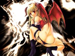 ass bat_wings blonde_hair blush demon_girl panties ragnarok_online red_eyes succubus succubus_(ragnarok_online) underwear wings