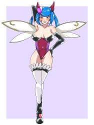 1girls absurd_res blue_angel blue_hair blush cosplay earrings evil_smile female gloves heart legwear leotard looking_at_viewer navel no_bra one_arm_up open_mouth red_eyes seductive tajima_hal thighs trickstar trickstar_black_catbat twintails wings yu-gi-oh! yu-gi-oh!_vrains zaizen_aoi