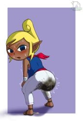 ass ass_focus blonde_hair blue_eyes butt_focus dark_skin fully_clothed nintendo scat shit tetra the_legend_of_zelda urine white_pants