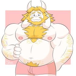 1boy anthro asgore_dreemurr beard blonde blonde_hair facial_hair furry furry_only goat hairy horns looking_at_viewer male male_only muscular muscular_male nipples sirsplashtail solo solo_focus solo_male underwear underwear_only