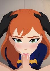 ai_generated barbara_gordon batgirl blowjob crying cum dc dc_comics dc_super_hero_girls dc_super_hero_girls_g1 female green_eyes human looking_at_viewer oral orange_hair partial_male patting penis pov revealed revealed_face tears touching_hair