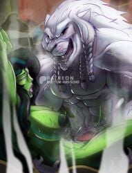 1boy 1girls abs anthro areolae battle_beast biceps big_breasts breasts crossover female green_skin invincible lion male marvel muscular muscular_male nipples nude nude_female nude_male sex she-hulk straight straight_sex sweat sweaty_body thebigbadwolf01 thick_thighs white_fur wide_hips