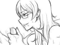 female glasses gundam gundam_00 hp23 kati_mannequin monochrome pointy_chin