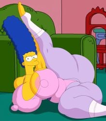 bubble_butt hyper hyper_boobs hyper_breasts marge_simpson nipples nipples_bulge nipples_visible_through_bra nipples_visible_through_clothing smug smug_face sweat_pants the_simpsons turboranger yoga