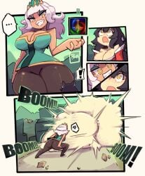 1futa 1girls ahri animal_ears big_breasts big_thighs brown_skin comic comic_page dark-skinned_female dark_skin digital_media_(artwork) female fox_ears fox_girl futa_on_female futanari human league_of_legends light-skinned_futanari light_skin nsfw nude pixzapix qiyana_yunalai thick_thighs thighhighs tights white_hair yuri