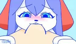 blue_eyes blue_hair bunnygirl deepthroat fellatio humanoid rabbit ricykun sucking sucking_penis tagme video white_body white_skin