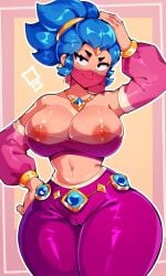 blue_hair brawl_stars breasts sexy_pose shelly_(brawl_stars)