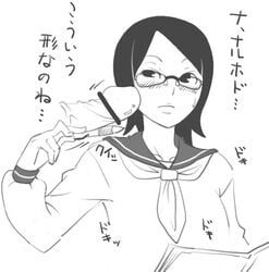 censored fujiyoshi_harumi glasses monochrome penis sayonara_zetsubou_sensei school_uniform serafuku