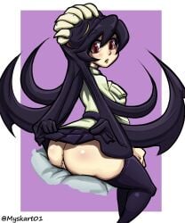 1girls ass ass_focus blush curvy female filia_(skullgirls) myskart pussy skirt skullgirls thick_thighs