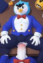 ai_generated being_fucked blush blush_stickers blushing_male bow_tie bowtie brawl_stars civitai gloves hidden_penis huge_cock male male_only mr.p_(brawl_stars) penguin ripped_pants sex suit