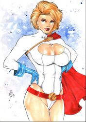 1girls 2019 big_breasts blonde blonde_hair blue_eyes blue_gloves breasts busty cape cleavage cleavage_cutout cleavage_overflow curvaceous curvy dated dc dc_comics earth-2 earth2 earth_2 ed_benes_studio eyeshadow female female_only full_cleavage gloves hands_on_hips huge_breasts jsa justice_society justice_society_of_america karen_starr kryptonian lanio_sena large_breasts leotard makeup mascara pink_lips pink_lipstick pinup power_girl red_cape short_hair signature solo standing superheroine thick_thighs thighs thong_leotard voluptuous white_leotard