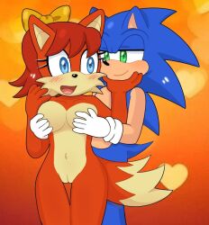 1boy 1girls 2025 anthro archie_comics black_nose blue_body blue_eyes blue_fur blue_hair blue_skin blush bowtie breasts brown_hair curvy duo eye_contact eyelashes feline fiona_fox fox fox_girl fox_tail fur furry gloves green_eyes hand_on_chin hands_covering_breasts hands_on_breasts harryoww heart hedgehog hips male/female mammal naked narrowed_eyes nude open_mouth orange_background pussy sega short_hair simple_background small_breasts smile sonic_(series) sonic_the_hedgehog sonic_the_hedgehog_(archie) sonic_the_hedgehog_(comics) sonic_the_hedgehog_(series) spiky_hair two_tone_body two_tone_fur vagina