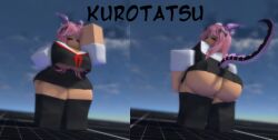 1girls 3d asian asian_female ass baseplate big_ass breasts character_name chumplonn clothed clothed_female female female_only horns japanese_clothes kurotatsu_(chumplonn) long_hair name_tag oc original_character pale-skinned_female pale_skin pink_hair roblox skirt socks standing tail text thick_thighs thighhighs thighs underboob ราชินี