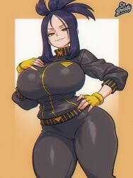 1girls big_breasts black_hair breasts_bigger_than_head clothed clothing color dendra_(pokemon) female female_focus female_only game_freak gym_clothes hi_res large_breasts light-skinned_female light_skin long_hair looking_at_viewer massive_breasts nintendo pokemon pokemon_sv pokemon_trainer red_eyes solo solo_female srbready tagme thick_thighs