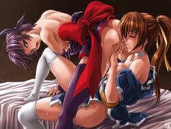 2girls 69 69_position ayane_(doa) bandana bow censored cunnilingus dead_or_alive female female_only human human_only incest kagehara_hanzou kasumi_(doa) kimono multiple_girls oral ponytail siblings sisters thighhighs tied_hair yuri zettai_ryouiki